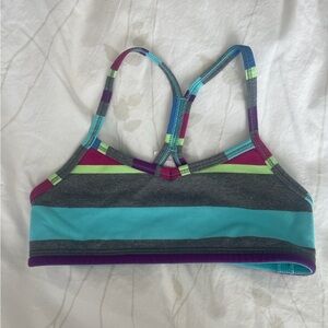 Ivivva Girls Gray Teal Purple Lime Stripe Sports Bra